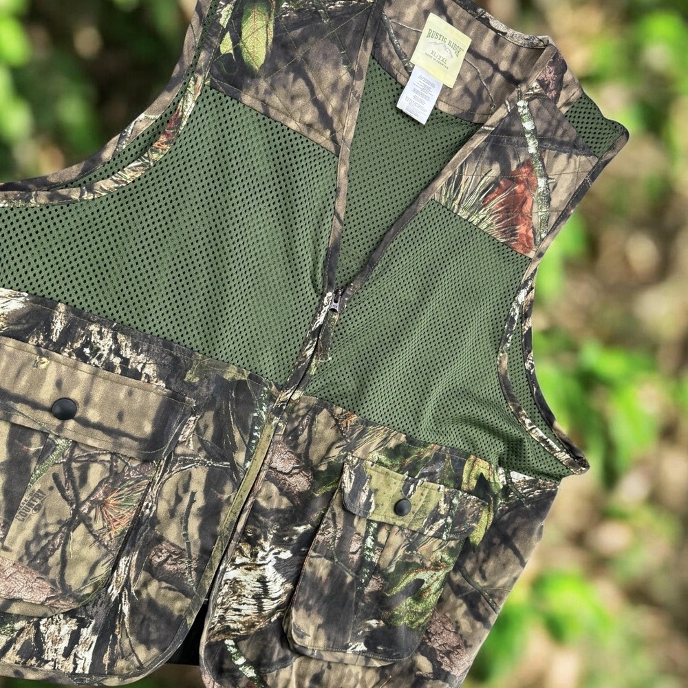 Rustic Ridge Hunting Vest Mens XL/2XL Green Camo Mesh Zip Game Bag Mossy Oak SEO
